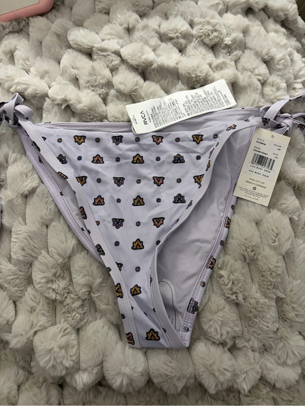 RVCA Lavender Tie-Side Bikini Bottoms High Cut French Coverage NWT L/12